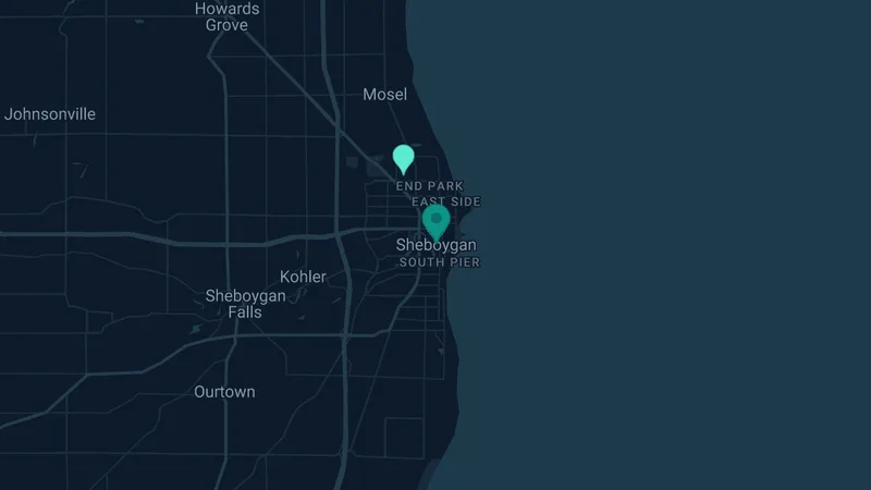Map of Sheboygan, Wisconsin: 3 documented asbestos exposure sites