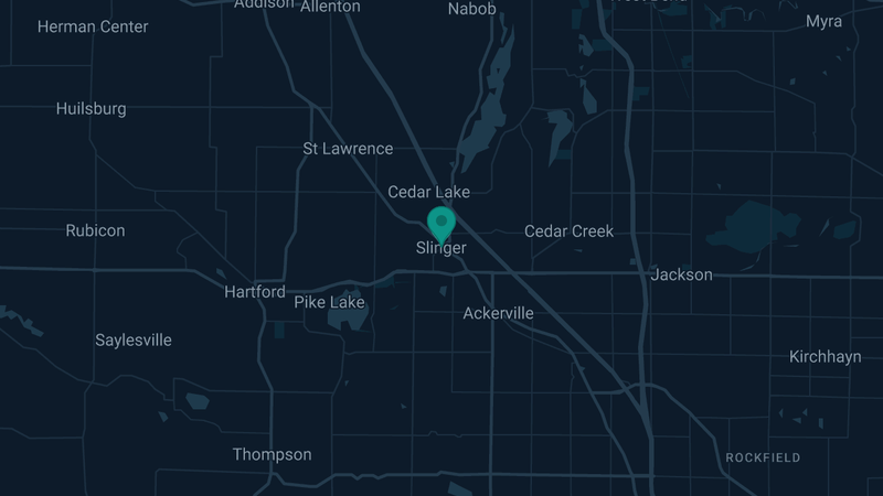 Map of Slinger, Wisconsin — 2 documented asbestos exposure sites