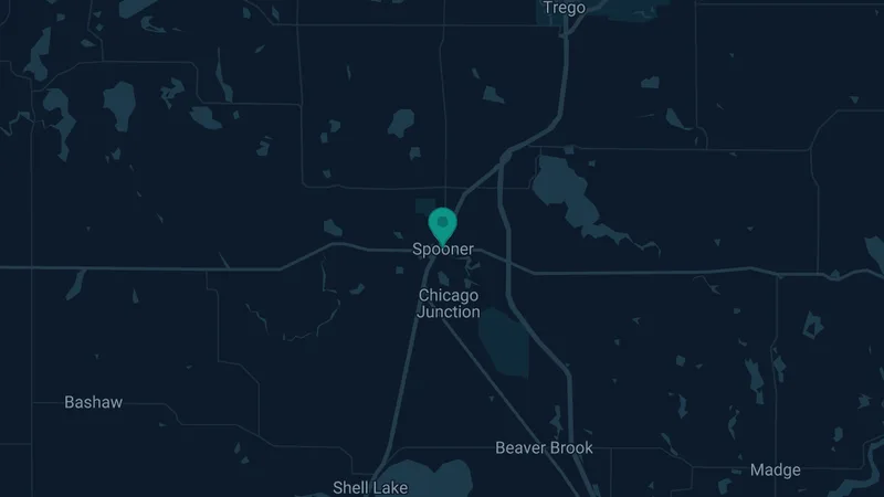 Map of Spooner, Wisconsin: 2 documented asbestos exposure sites