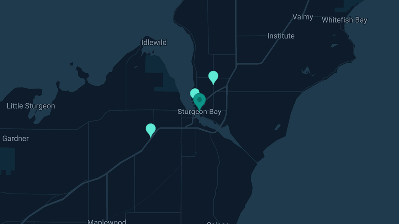 Map of Sturgeon Bay, Wisconsin — 3 documented asbestos exposure sites
