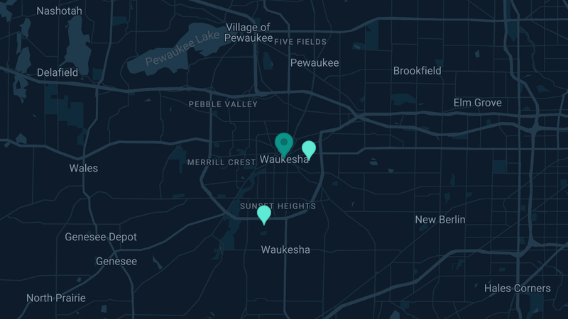 Map of Waukesha, Wisconsin — 4 documented asbestos exposure sites
