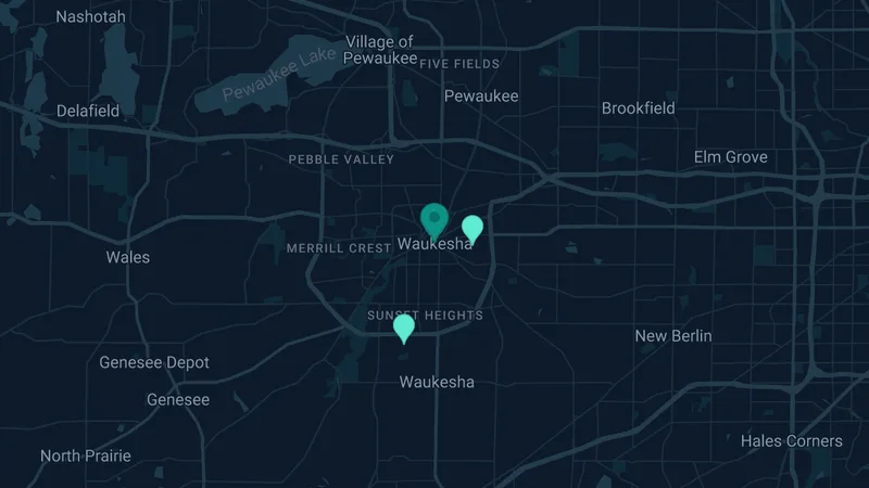 Map of Waukesha, Wisconsin: 4 documented asbestos exposure sites