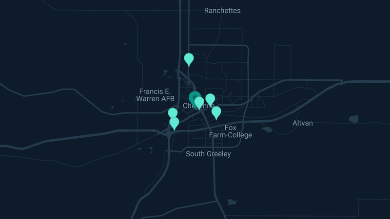 Map of Cheyenne, Wyoming — 8 documented asbestos exposure sites