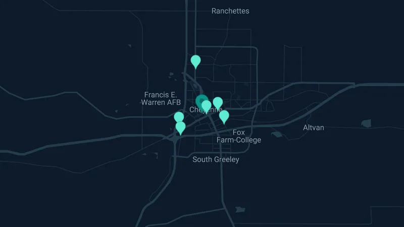 Map of Cheyenne, Wyoming: 8 documented asbestos exposure sites