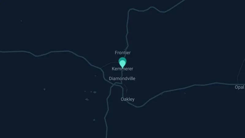 Map of Kemmerer, Wyoming: 2 documented asbestos exposure sites