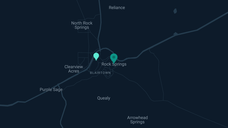 Map of Rock Springs, Wyoming — 3 documented asbestos exposure sites