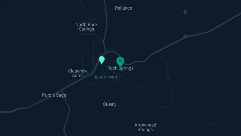 Map of Rock Springs, Wyoming: 3 documented asbestos exposure sites